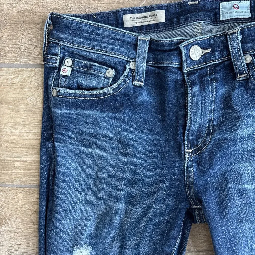 AG Adriano Goldschmied The Legging Ankle Jeans Womens 26 Blue Distressed Skinny